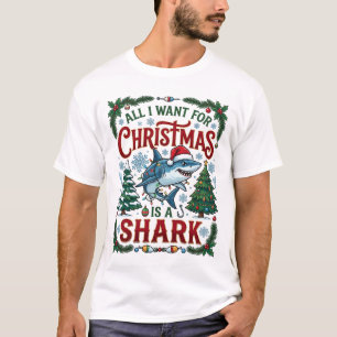 Camiseta Todos Quieren Árboles de Pino de Tiburón de Navida