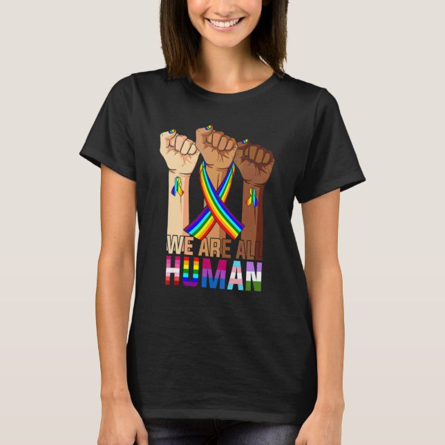 Camiseta Todos Somos Ally Del Orgullo Humano Rainbow Ribbon (Anverso)