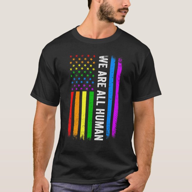 Camiseta Todos Somos Humanos Orgullosos Lgbt Rainbow Usa Fl (Anverso)