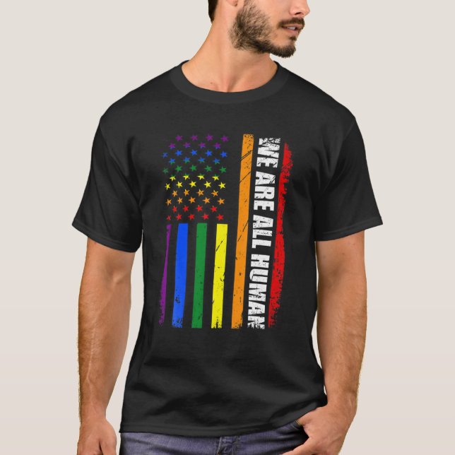Camiseta Todos somos humanos orgullosos LGBT Rainbow USA Fl (Anverso)