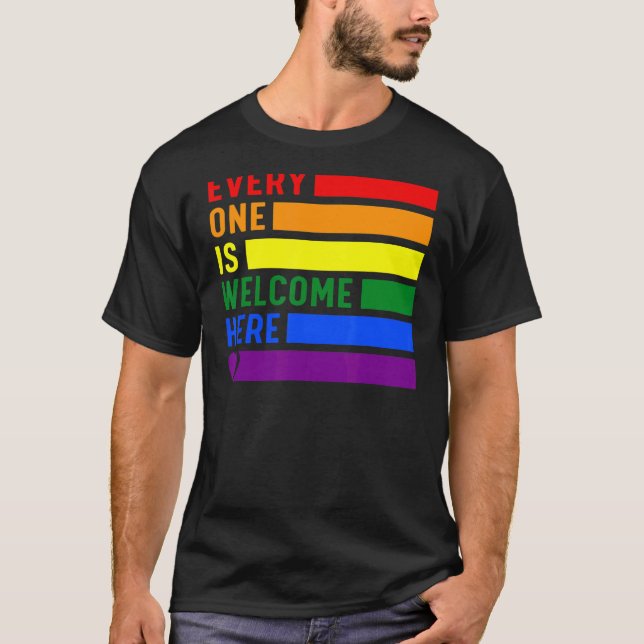 Camiseta Todos Son Bienvenidos Aquí Rainbow Lgbtq Pride Tra (Anverso)