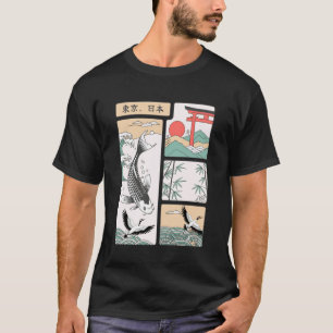 Camiseta Tokio Japón Tradicional Koi Pez Grulla Torii Arte