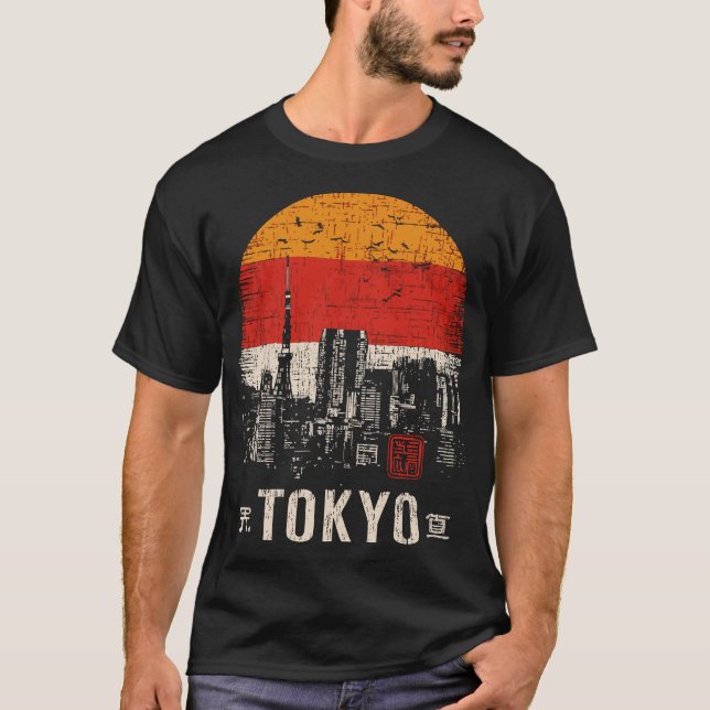 Camiseta Tokio Skyline perturbó la silueta urbana moderna (Anverso)