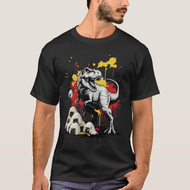 Camiseta Tokyo Dino: T-Rex & Onigiri Street Graffiti (Anverso)