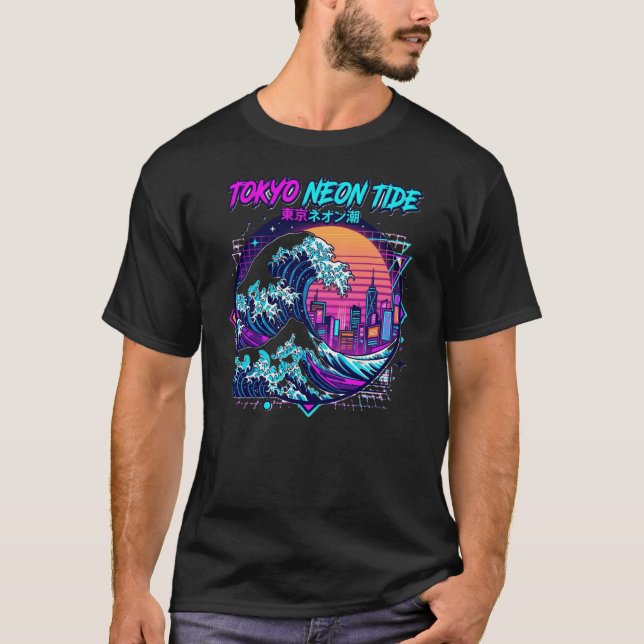 Camiseta Tokyo Neon Tide Retro Synthwave Ola Gráfi (Anverso)