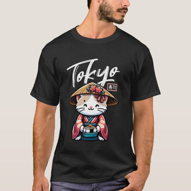 Camiseta Tokyo Sushi Japanese Stuff Harajuku Kitten Kawaii  (Anverso)
