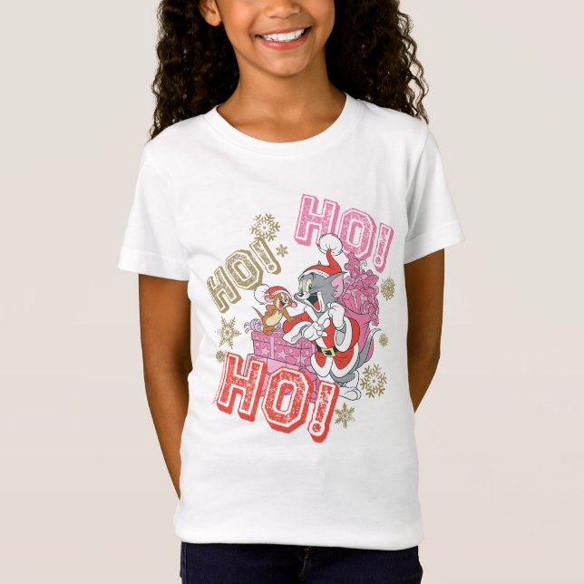 Camiseta Tom and Jerry "Ho! Ho! Ho!" Santa Gift Delivery (Anverso)