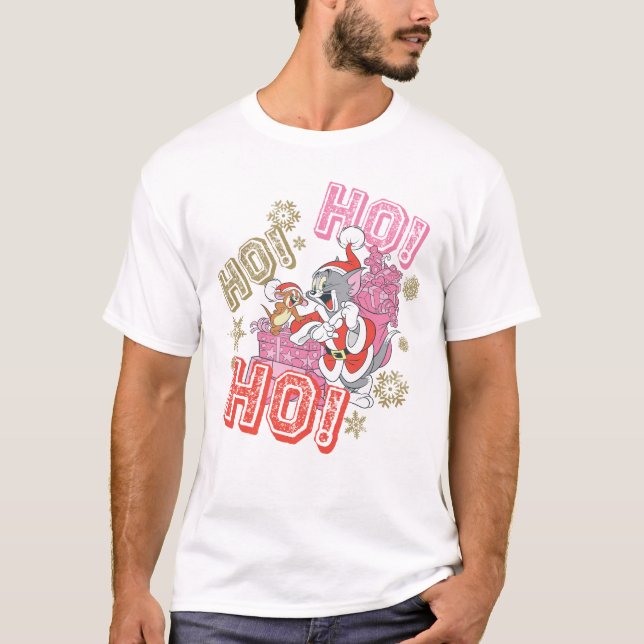 Camiseta Tom and Jerry "Ho! Ho! Ho!" Santa Gift Delivery (Anverso)