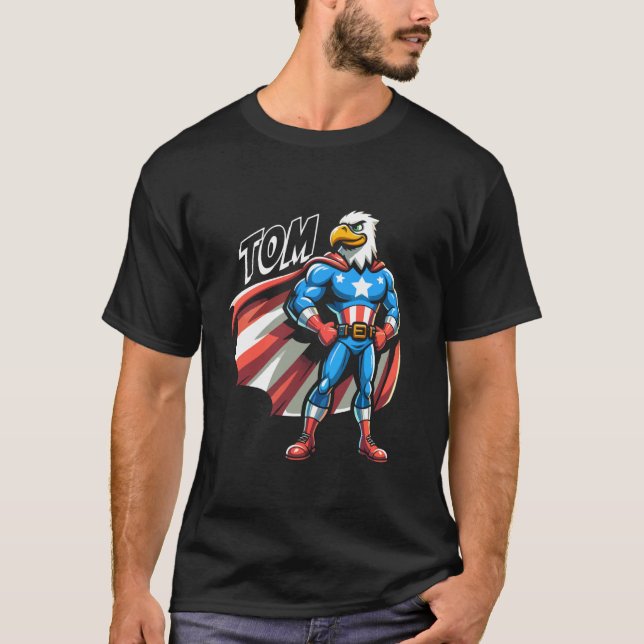 Camiseta Tom USA Eagle Superhéroe patriótico para los niños (Anverso)