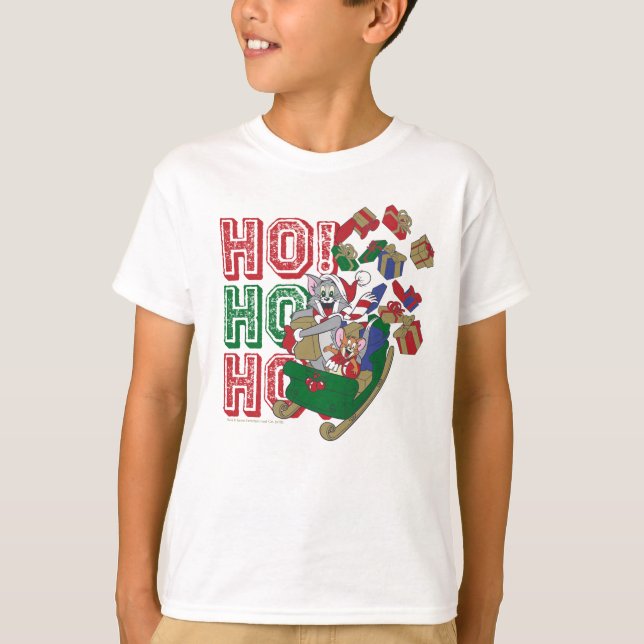 Camiseta Tom y Jerry entregando regalos en un Sleigh (Anverso)
