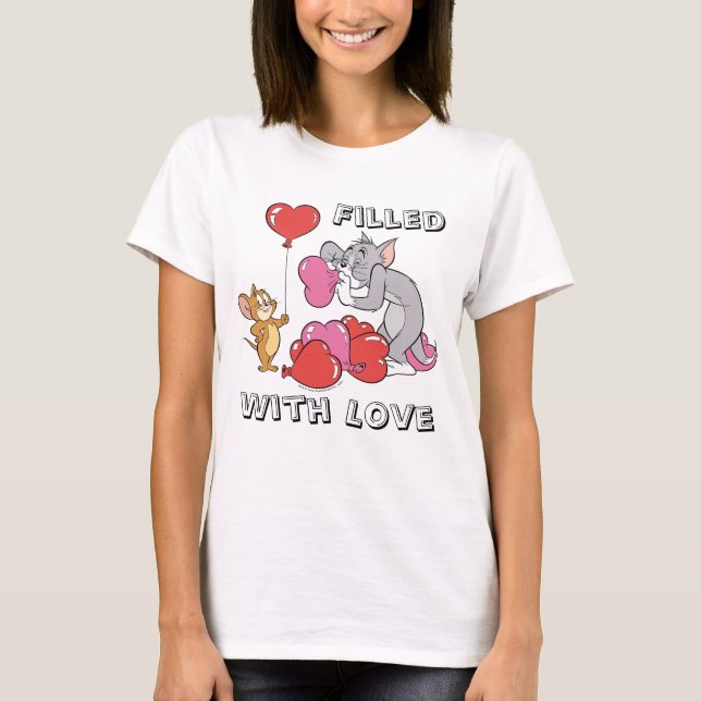 Camiseta Tom y Jerry inflan globos cardíacos de San Valentí (Anverso)