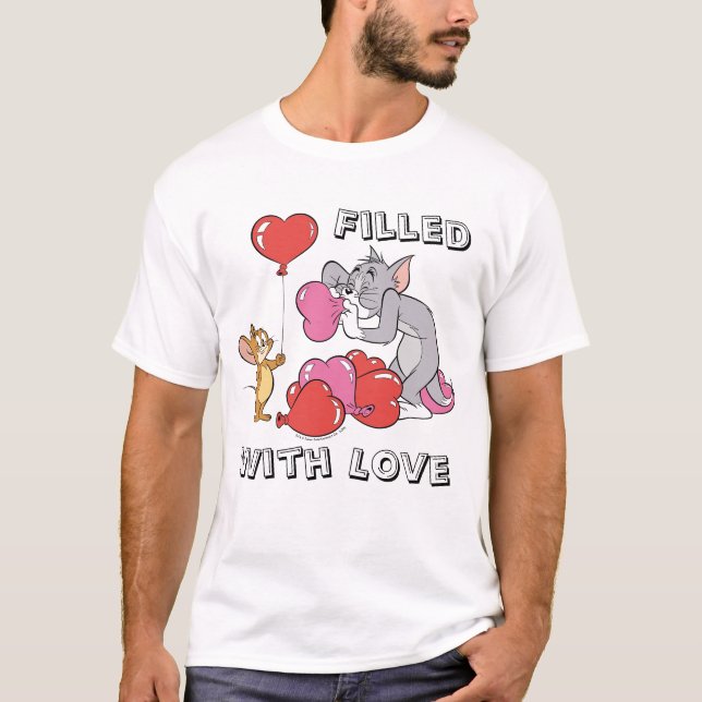 Camiseta Tom y Jerry inflan globos cardíacos de San Valentí (Anverso)