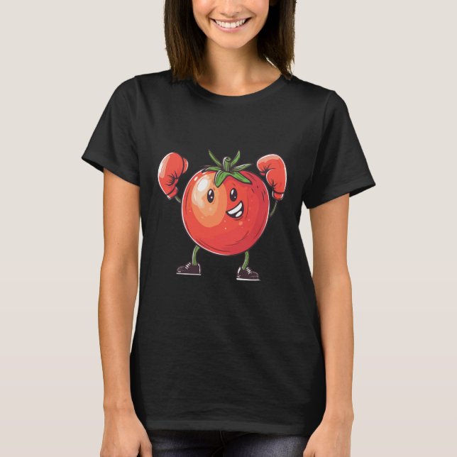 Camiseta Tomate Alegre Con Guantes De Boxeo Diversión (Anverso)