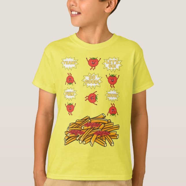 Camiseta tomates saltando a papas fritas, personalizado (Anverso)