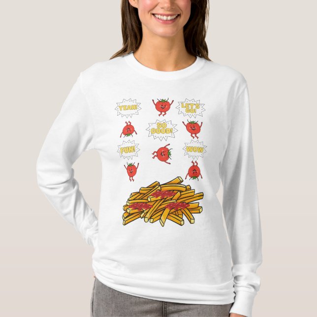 Camiseta tomates saltando a papas fritas, personalizado (Anverso)