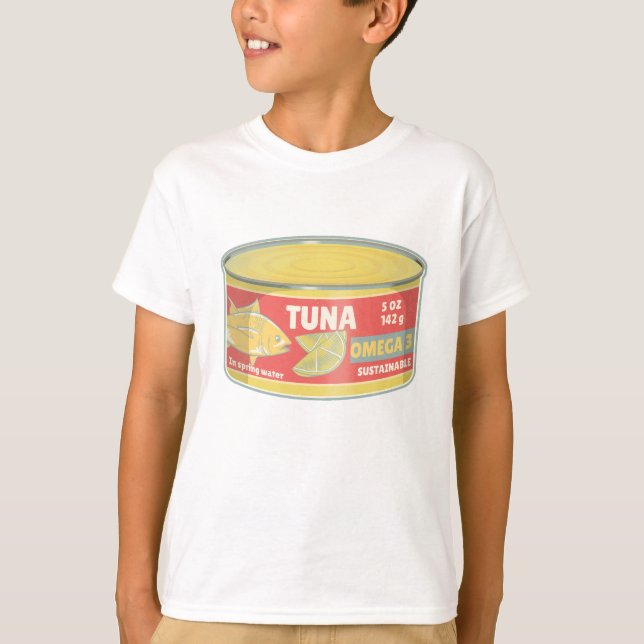 Camiseta Tonelada de retro de pescado en lata de atún (Anverso)