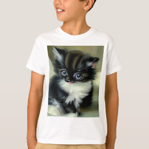 Camiseta Tonga de gatito blanco y negro vintage