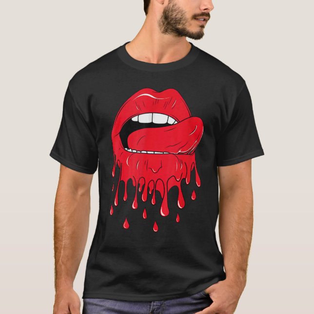 Camiseta Tongue Licking Red Melting Lips Vintage (Anverso)