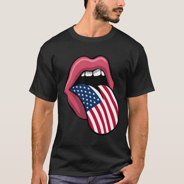 Camiseta Tongue Lips Patriotic Usa Flag 4Th Of July Merica (Anverso)