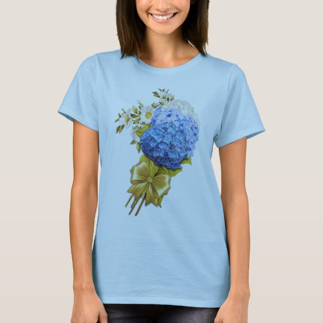 Camiseta Tonos de las Hydrangeas de las acuarelas azules (Anverso)
