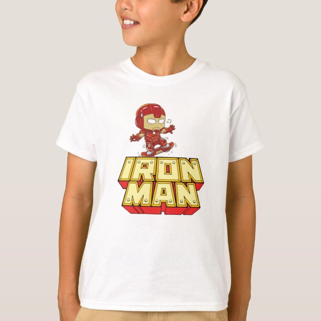 Camiseta Tonto Chibi Iron Man en monopatín  (Anverso)
