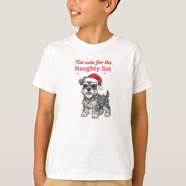 Camiseta Too Cute for the Naughty List Schnauzer Shirt (Anverso)