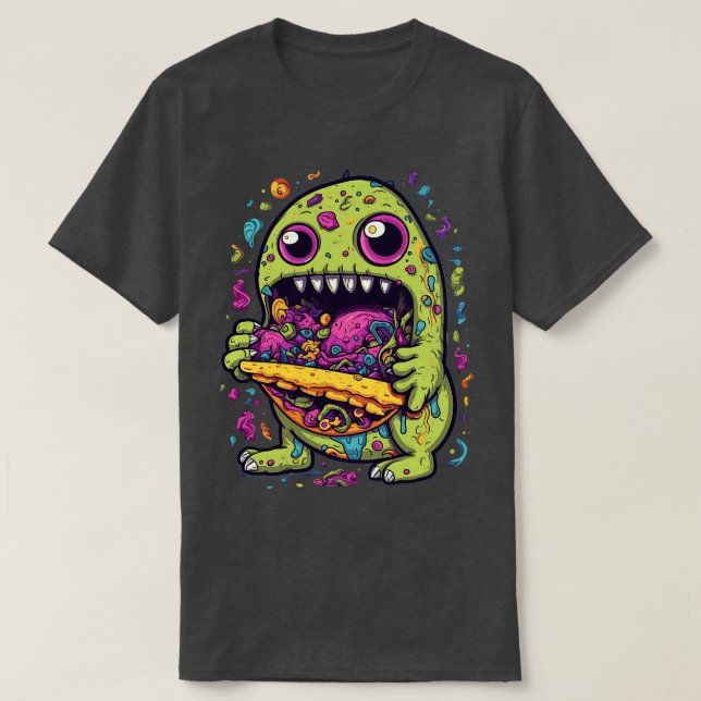 Camiseta Toon Monster Eating Pizza (Diseño del anverso)