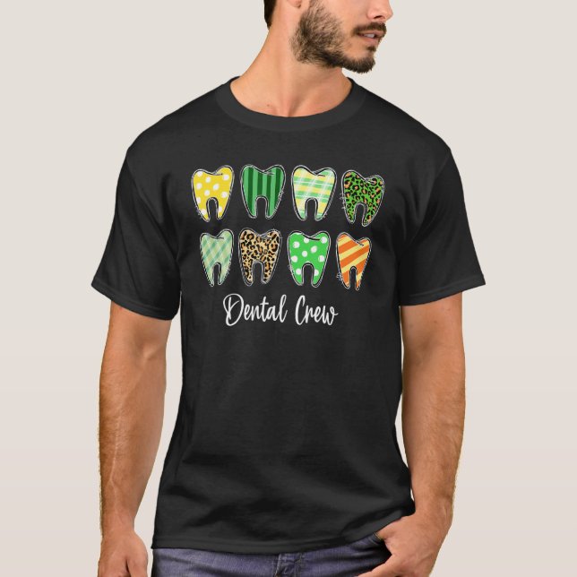 Camiseta Tooth Teeth Leopard Plaid Dental Crew St Patricks  (Anverso)