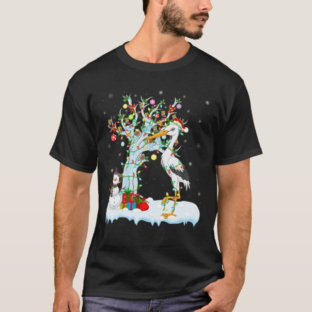 Camiseta Tormenta árbol de navidad de aves iluminando cigüe (Anverso)