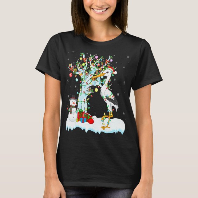 Camiseta Tormenta árbol de navidad de aves iluminando cigüe (Anverso)