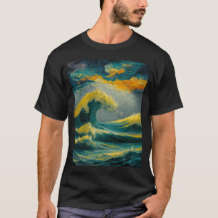 Camiseta Tormenta en el océano, pintura al óleo.