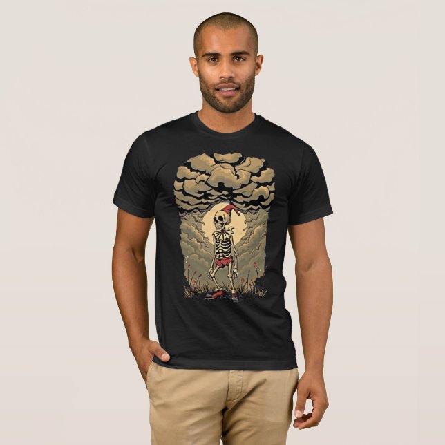 Camiseta Tormenta Skeleton Clown: Tee retro Whimsy (Anverso completo)