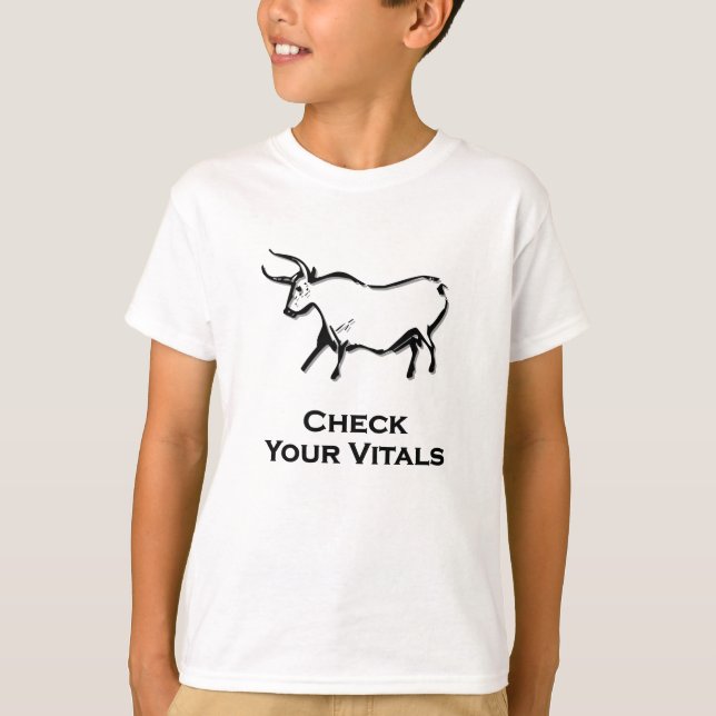 Camiseta Toro Compruebe Sus Vitales Negro (Anverso)