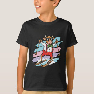 Camiseta Toro de esquí Dibujo animado Vaca genial en esquís