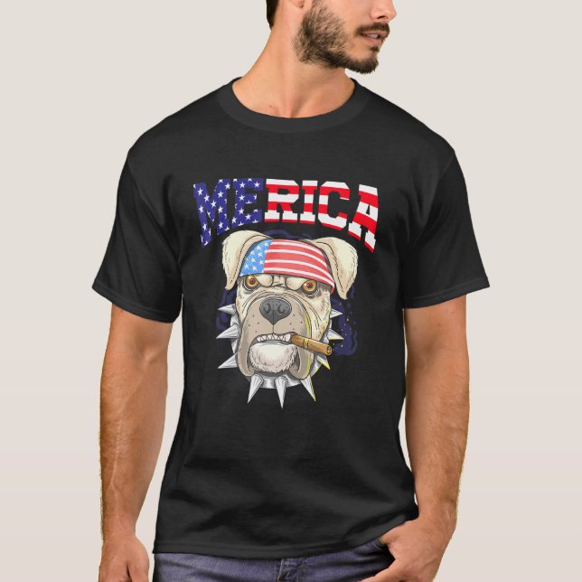 Camiseta Toro de pozo 4 de julio Merica Hombres Bandera Est (Anverso)