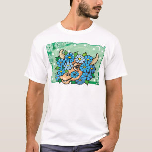 Camiseta Toro de Taurus floral con flores azules