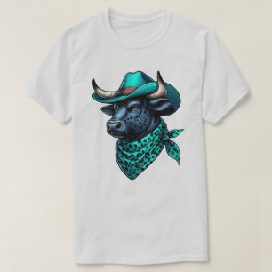 Camiseta Toro de vaquero con Gorra turquesa y bufanda
