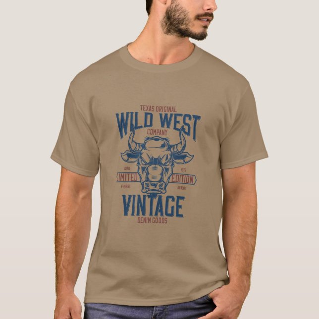 Camiseta Toro estilo de época salvaje del oeste de Texas (Anverso)
