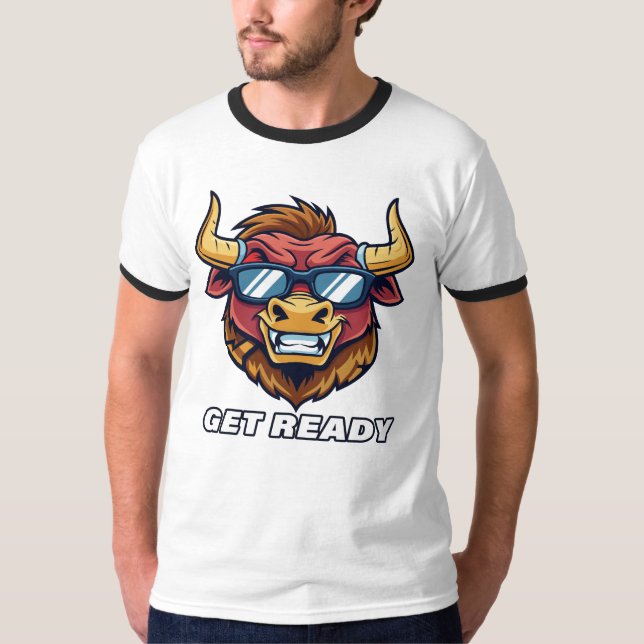 Camiseta Toro malvado retro con gafas de sol y texto prepar (Anverso)