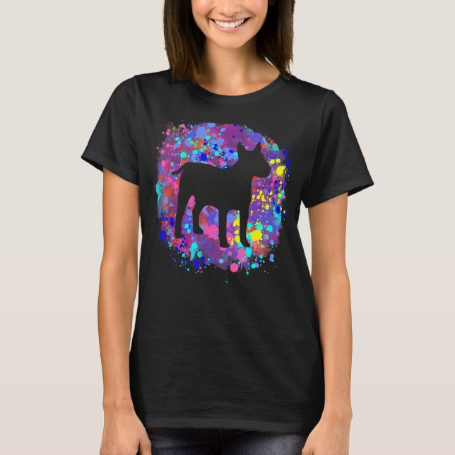 Camiseta Toro Terrier Perro Rosa Arte de Salpicaduras de Ac (Anverso)