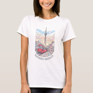 Camiseta Toronto Ontario Canadá Acuarela Horizonte CN Tower