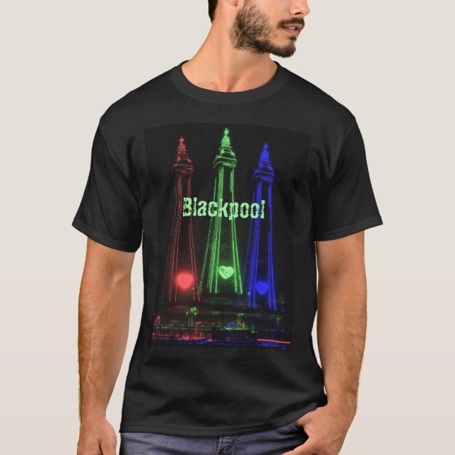 Camiseta Torre Blackpool de hermosas luces nocturnas, rojas (Anverso)