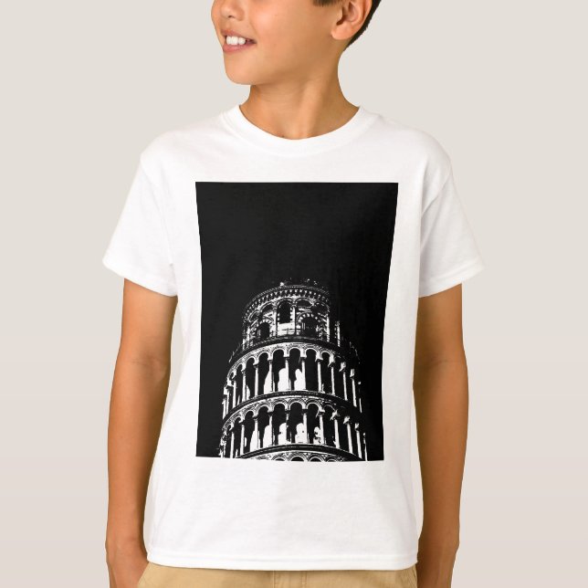 Camiseta Torre de Pisa Italia de inclinación blanca negra (Anverso)