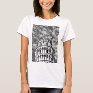 Camiseta Torre de Pisa Italia de inclinación blanca negra