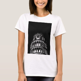 Camiseta Torre de Pisa Italia de inclinación blanca negra