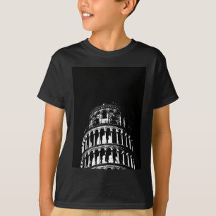Camiseta Torre de Pisa Italia de inclinación blanca negra