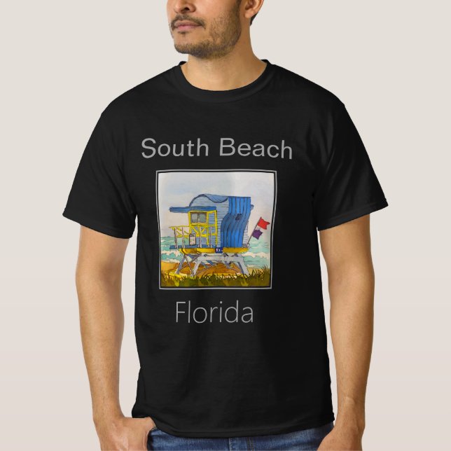 Camiseta Torre de Salvavidas Azul de South Beach, Art Deco (Anverso)
