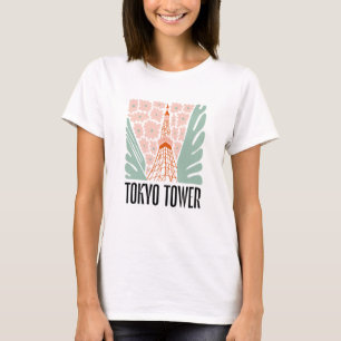 Camiseta Torre de Tokio Japón arte floral abstracto de viaj