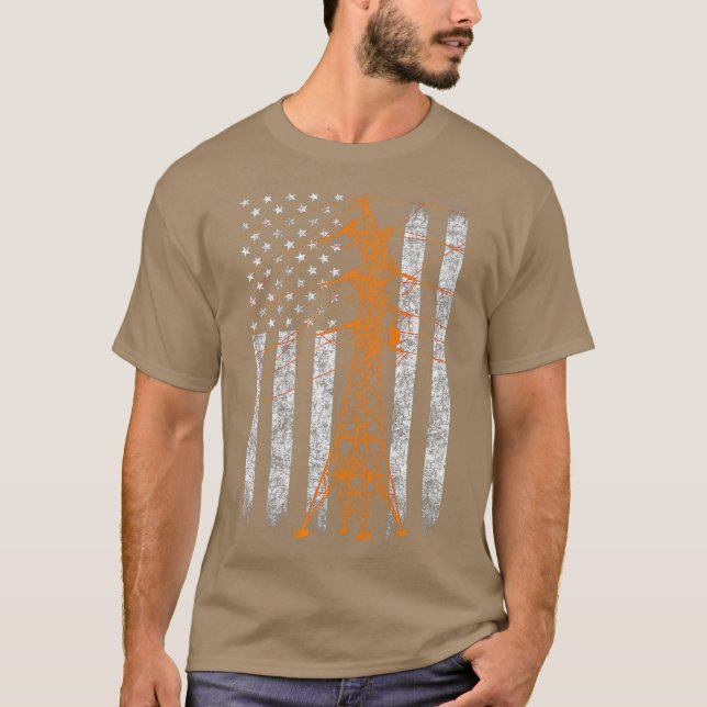Camiseta Torre de Transmisión Bandera Americana Lineman Pre (Anverso)