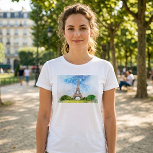 Camiseta Torre Eiffel Acuarela Arte Impreso Paisaje Urbano